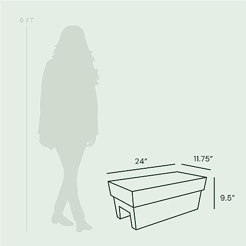 Bloem Finley Deck Rail Rectangle Planter: 24\" - Cement - Matte Finish, Fits Rail Sizes 3\"-6\", 100% Recycled Plastic Box, for Indoor and Outdoor Use, Gardening, 7.5 Gallon Capacity