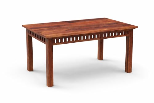 Image of WOODLAB Sheesham Wood 6 Seater Dining Table Set with Chairs | Wooden Dining Table for Home Dining Room | 6 Seater Dinner Table Set for Living Room and Home - Natural Finish