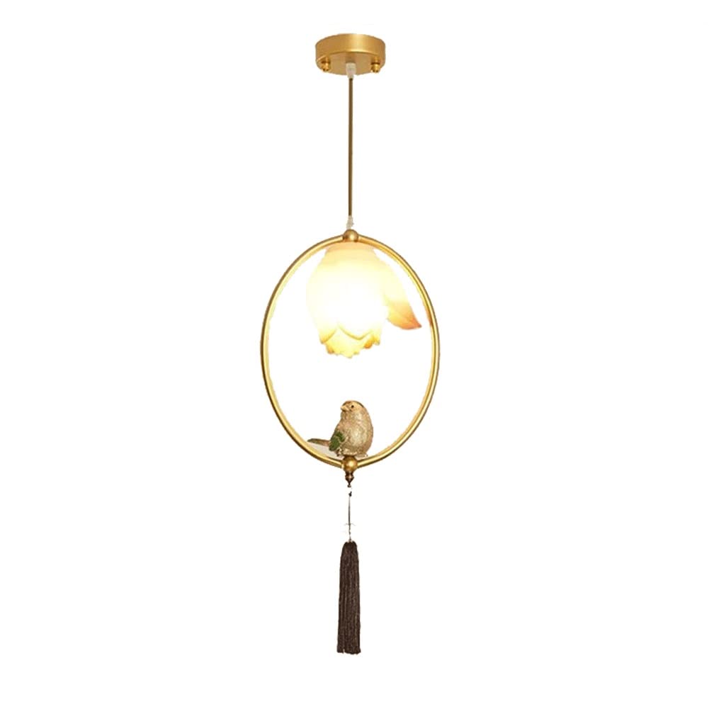 Modern Chandelier Simulation Lotus Chandelier Resin Imitation Real Little Bird Pendant Light E27 Chinese Wrought Iron Hanging Lighting Fixture for Living Room Dining Room Bed