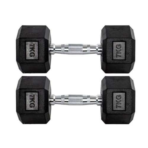 Par Halteres 7kg + 7kg Dumbbell Sextavado Emborrachado Pegada Cromada Gallant (gdb07f3b-pt)