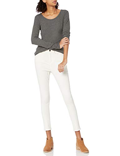 Amazon Brand - Daily Ritual Women's Ribbed Long-Sleeve Scoop Neck Shirt, Charcoal Heather,Large