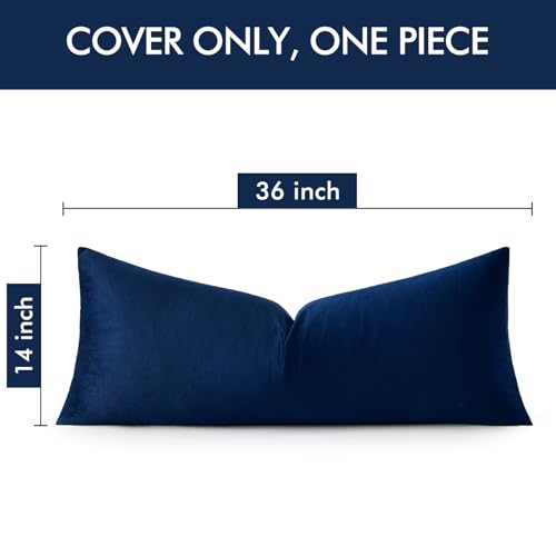 Image of MIULEE Velvet Pillow Cover Soft Luxury Decorative Throw Pillow Cover Single Rectangle Long Body Lumbar Cushion Case for Couch Sofa Bedroom Car Decor,14x36 Inch Dark Blue