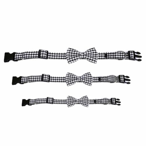 SHTGOI Dog Collar Bow Black and White Checked Pet Collar Adjustable Collars with Buckle Cat Collar Cotton Comfortable Dog Tie for Small Medium Dogs Cats L - Image 2