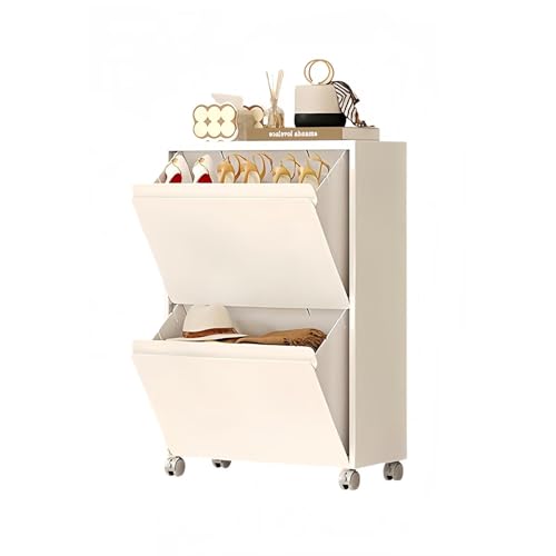 Sacalority 収納ボックス キャスター付き スリムチェスト 2段 フラップ式 PP 移動便利 日用品 文房具 タオル 玄関 洗面所 子供部屋 白