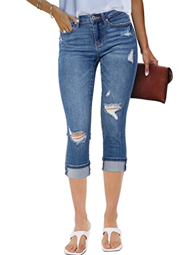 luvamia Capri Jeans for Women Stretch High Waisted Distressed
