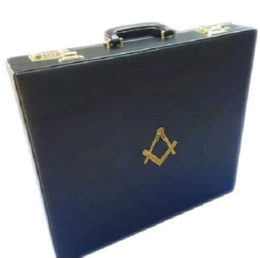 Masonic Regalia MM/WM Mason Apron Hard Case/Briefcase with Yellow Compass (Leather, HALF CASE)2