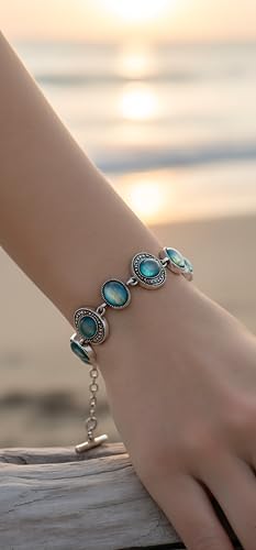 Image of Blue Sea Stone Bracelet for Women and Girls Fashion Silver Charm latest stylish Bracelets for Women and Girls
