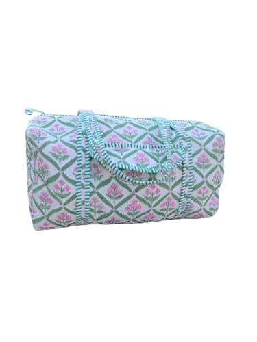 Beautiful Block Printed Cotton Duffle Bag Floral Print Quilted Duffle Bags Large Size Weekender Bag Handmade Shoulder Travel Overnight Bags