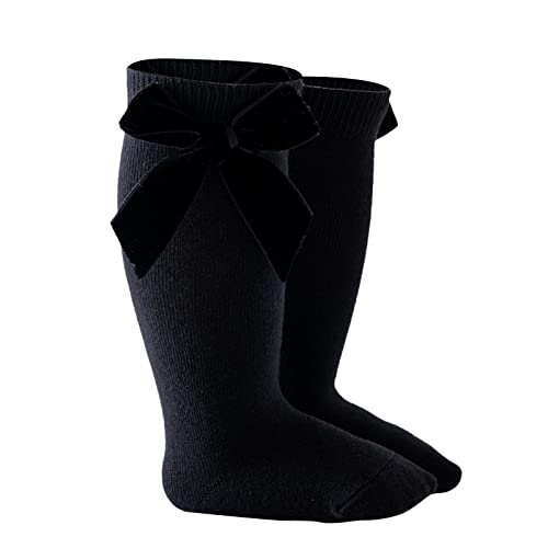 Length Knee-High Kids Toddler Baby Girls Princess Socks Mid-Calf Stockings Solid Sock Infant Girls (Black, 3-18 Months)