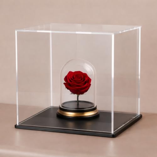 Image of Fully Assembled Acrylic Display Case with Black Base, Clear Cube Dustproof Acrylic Display Box for Collectibles, Alternative Glass Case with Black Stand for Display, 6x6x6Inch
