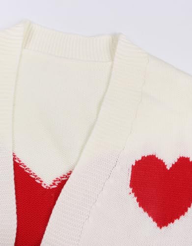 Image of Alsol Lamesa Women's Long Sleeve Cute Cardigan Sweaters V Neck Open Front Ribbed Knit Valentines Sweaters Coat, Medium, 785 White&red