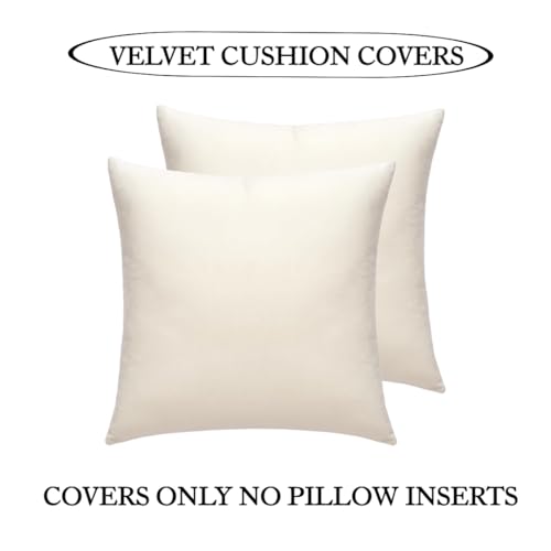 Image of Amazon Brand - Umi Velvet Decorative Cushion Cover 18x18 Inch - Set of 5, Soft Solid Square Throw Pillow Covers for Sofa, Living Room or Home Decor - 45x45 cm in Cream Color