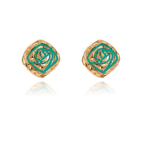 Vintage Fashion Green Flower stud Earrings Exquisite and Compact Geometric Square Gold Plated Women's Earrings M3395