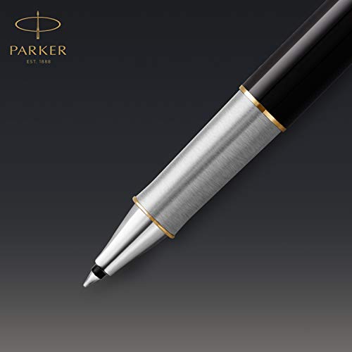Parker Sonnet Rollerball Pen | Premium Metal And Black Gloss Finish With Gold Trim | Fine Point With Black Ink Refill | Gift Box #TOP3