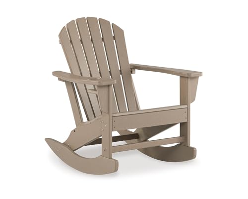 Signature Design by Ashley Sundown Treasure Cottage Weather Resistant Outdoor Rocking Chair with 1 Cup Holder, Light Brown
