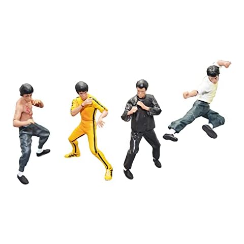Palmetto Houseares Bruce Lee Figurine 4PCS Collection Set, Average Height of 10cm Hard Plastic Resin Figurine, Master of Chinese Kong Fu Martial Arts Ideal Collection Deco Set Li Xiaolong Cover
