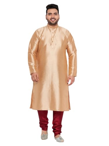 Image of Vastramay Plus Men's White Silk Blend Kurta Pyjama Set VPLUSMKWH001nPBL 44 | Independence Day