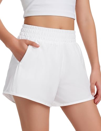 Somaibo Girls Athletic Shorts with Liner Quick Dry Running Soccer Shorts with Zip Pockets for Kids Active Sports Volleyball 11-12 Years White