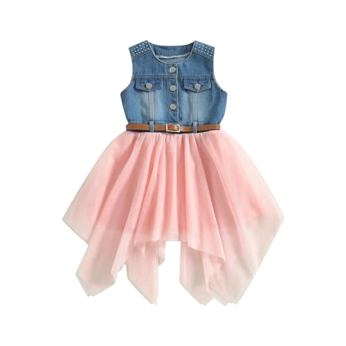 Toddler Little Girl Denim Dress Sleeveless Irregular Tulle Tutu Jeans Dresses Baby Patchwork Princess Dress