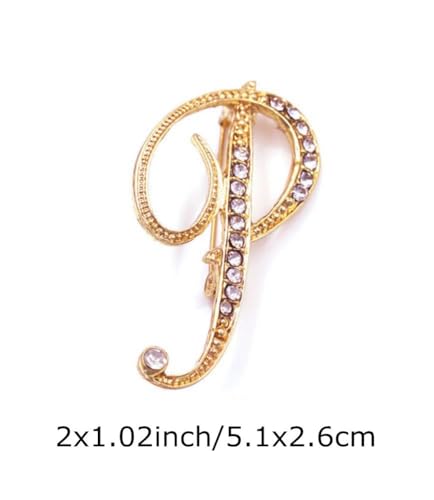 Image of vmcoatdu Women A-Z Initial Pins 26 Letters Pins Gold Plated Metal Brooches Clear Crystal Rhinestone Brooch Breastpin Badge