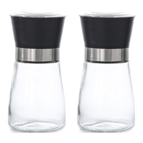 Dolvitrny Molinillo de pimienta manual con grosor ajustable, molinillo de especias de acero inoxidable con parte superior de vidrio para uso en encimera de cocina, molinillo de hierbas compacto para