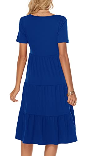 Image of Berydress Women's Casual Summer Tiered Midi Dress 2026 V Neck Boho Sundress | Short Sleeve Dresses for Women, Loose Ruffle Babydoll Style, Cotton Blend Fabric, for Church, Going Out, Beach Vacation