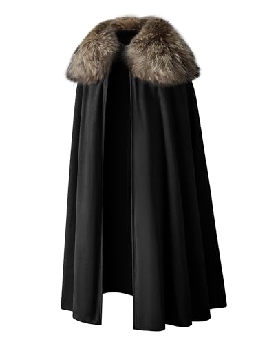 Mens Viking Robe Costume Fur Cloak Shoulder Lengthened Cape Medieval King Lord Cape LARP Cosplay Medium Black