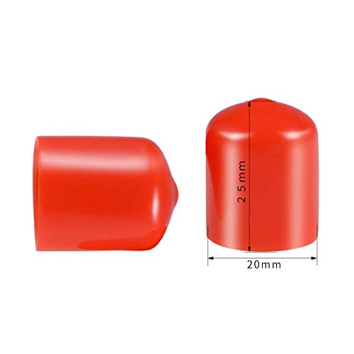 Screw Thread Protectors, PVC Rubber Round Tube Bolt Cap Plastic End Cap Cover Thread Protectors Red, Inner Dia 20mm, 50 Pcs - Image 2