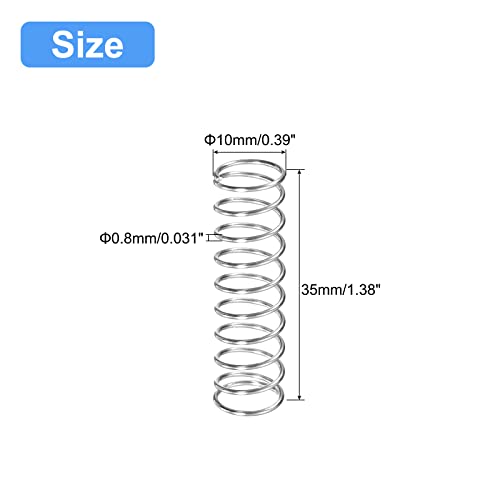 Image of uxcell Compression Spring, 5Pcs 304 Stainless Steel, 10mm OD, 0.8mm Wire Size, 35mm Free Length, Silver Tone
