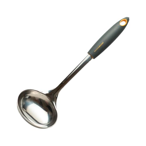Fackelmann Soft Espumadera de Acero Inoxidable con Mango Suave y Antideslizante, Óptimo para Frituras y para Escurrir Grasa, Utensilios de Cocina de Acero, 34 cm, Color Gris, 1 ud.