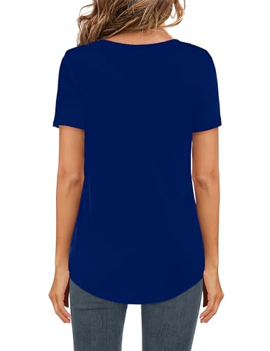 Image of Elesomo Womens T Shirts V Neck Summer Short /Long Sleeve Cotton Tops Tees