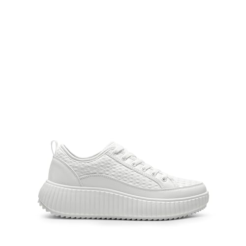 DREAM PAIRS Women Platform Chunky Lightweight Comfortable Casual Lace-Up Sky Walking Fashion Sneakers,Size 7.5,All White,SDFN2415W