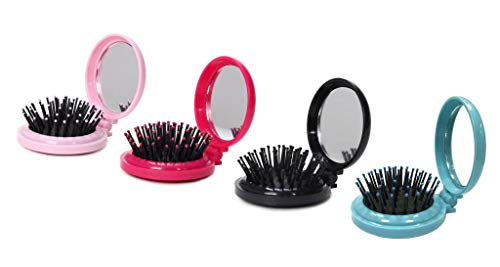 Louise Maelys Folding Hair Brush with Mirror Travel Hair Comb for Purse 4 Colors