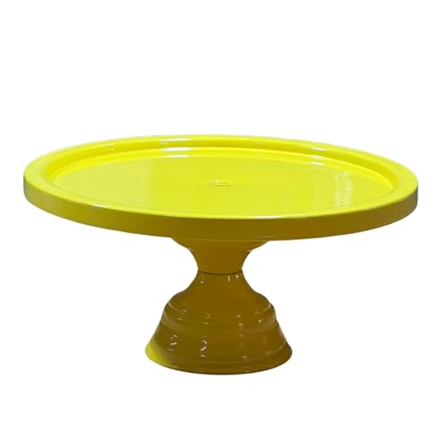 Image of Yellow Metal Cake Stand Pedestal | Round Non-Revolving 9 inch Diameter by 5 inch Height Dessert Display | Sturdy Cake Holder for Birthday, Wedding, Anniversary & Party Decor