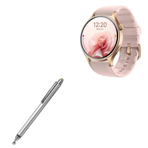 BoxWave Stylus Pen Compatible with aeac AR01 Smart Watch (1.32 in) - DualTip Capacitive Stylus, Fiber Tip Disc Tip Capacitive Stylus Pen - Metallic Silver