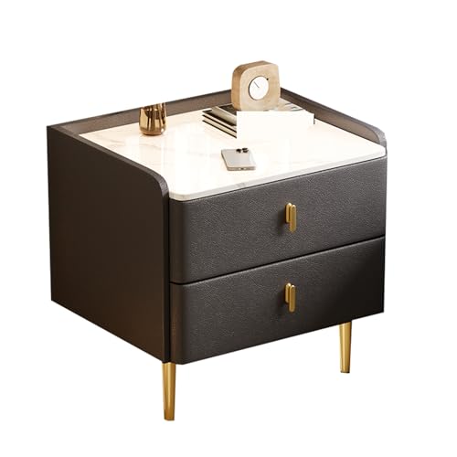 Mesita de noche de madera maciza con cajón extraíble silencioso, versátil para dormitorio, sala de estar y sofá, color gris oscuro, 45 x 40 x 48 cm