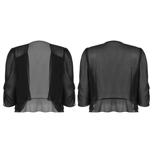 Women's Chiffon Shrug Open Front Cardigan Short Sleeve Cropped Bolero for Dress Wedding Cape S-5XL4