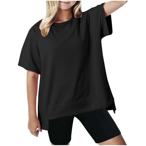Girls T Shirts Casual Irregular Solid Color Crew Neck Shirt Kids Summer Short Sleeve Fashion Tops Tees 5-14 Years
