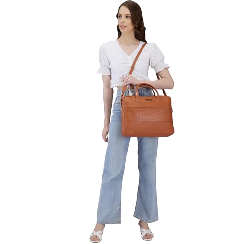 Image of Caprese Shawn Medium 16 Inch Laptop Bag for Women | Stylish 9L Business Handbag with Smart Sleeve & Back Zipper Pocket | Adjustable & Detachable Strap for Office Use