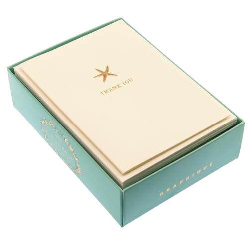 Image of Graphique Starfish La Petite Presse Boxed Notecards - 10 Embossed and Embellished Gold Foil Starfish Blank Cards with Matching Envelopes, 3.25 inch x 4.75 inch