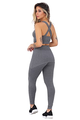 Kit 2 Conjuntos Calça Legging Tapa Bumbum e Top Sem Bojo Roupas Femininas Academia Suplex A15 (G - 4