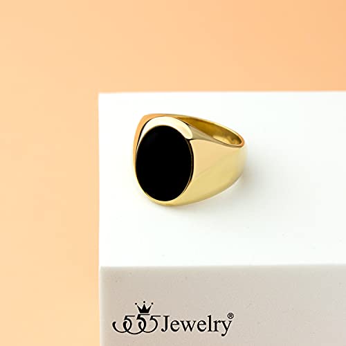 555Jewelry Stainless Steel High Polish Plain Oval Black Onyx Signet Ring for Men3