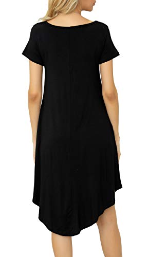 Image of Women Casual Loose Soft Crewneck Short Sleeve Pockets Swing T-Shirt Dress