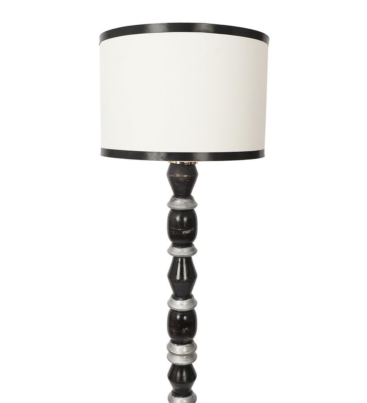 Image of tu casa Mango Wooden Floor Lamps with Black & White Base & Striple Shade for Home Decor, Bedrooms Corner, Living Room, Gifting, Diwali Decoration, Hall, Office (Height: - 56 inch) - Bulb not Included