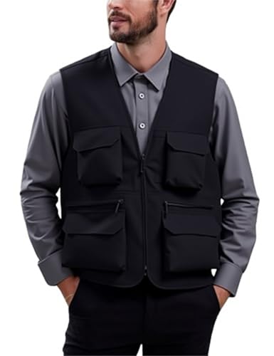 Men's Utility Fishing Vest Lightweight Outdoor Zip up Travel Work Cargo Vest Jacket with Multi Pockets4