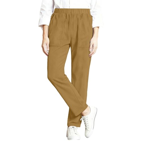 Genérico Pantalon de Chandal Mujer Pantalones Casuales de Pana Mujer con Corte Recto y Cintura Elástica Cómoda para Uso Diario y Ocasiones Informales (Orange, S)