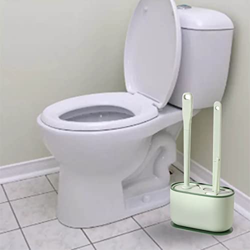 Image of Toilet Brush and Holder Set, Long Handle Toilet Brush Set Deep Cleansing Multifunctional Hanging for for Deep Cleaning Bathroom, Toilet Scrubber (Green)