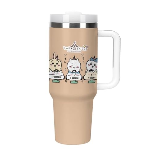 ちい かわいい タンブラー 水筒 ドリンクカップ ウォーターボトル 大容量 ストロー 車用 蓋付き 取っ手付き 保温 保冷 直飲み ステンレス 持ち運び 真空断熱 40オンス 1180m?