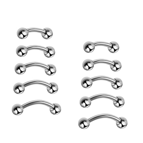 10 piercing per sopracciglio, barra curva in acciaio titanio per ombelico, lingua, labbro, labbro, daith, forward, helix, cartilagine, naso, ipoallergenici, 6mmx3mm;8mmx3mm;10mmx3mm;12mmx3mm;14mmx3mm,
