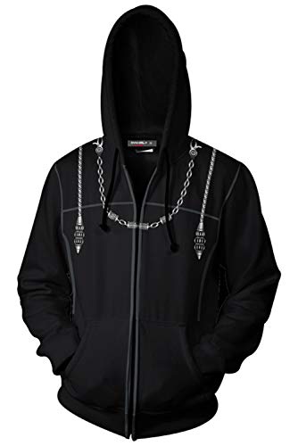 Kingdom Hearts Organization XIII Cosplay Costume Coat Xemnas Axel Roxas Hooded Sweatshirt Pullover Zip-up Jacket Coat Black